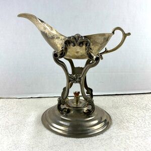 Vintage Silver Plated Tilting Gravy Boat Warmer With Stand